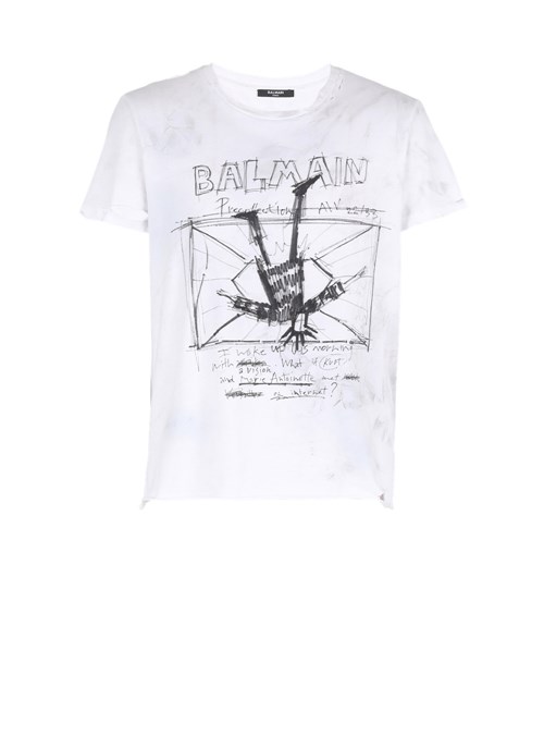 Balmain Unisex - Cotton T-shirt With Motifs And Balmain Logo Print Black | CUJOQVL-74