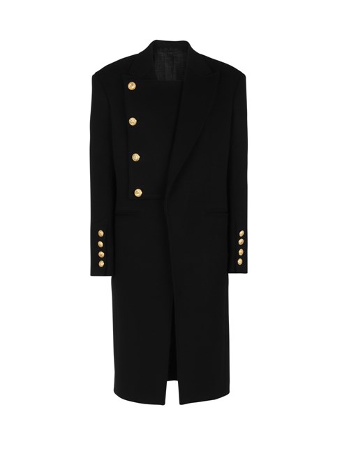 Balmain Unisex - Four-button Wool Coat With Detachable Inset Jacket Black | NTSYJEX-01