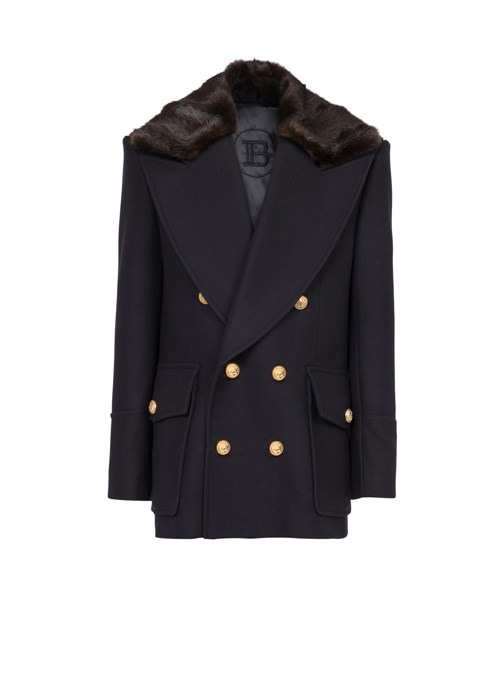 Balmain Unisex - Six-button Wool Coat With Detachable Collar Navy | OPAFSUE-86