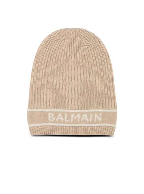 Balmain Wool Beanie With Embroidered Balmain Logo Beige | VCDEFTJ-62