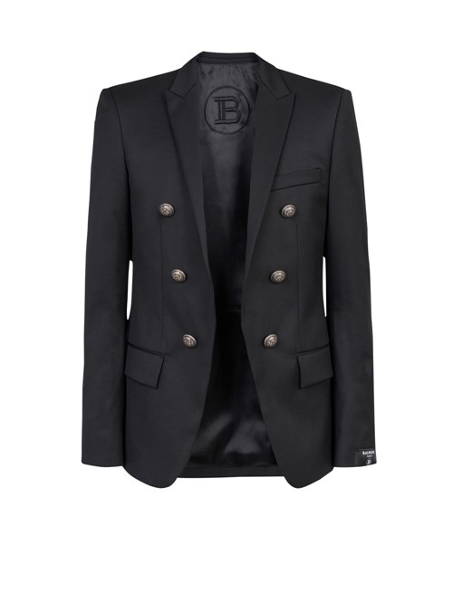 Balmain Wool Blazer With Double-breasted Silver-tone Buttoned Fastening Black | KIMFZXO-02