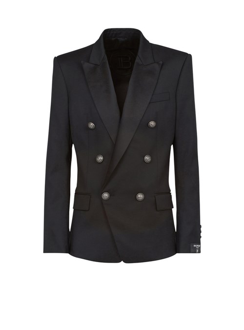 Balmain Wool Blazer With Double-breasted Silver-tone Buttoned Fastening Black | ZDIMYRN-42