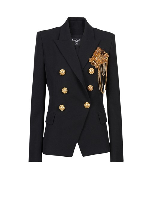 Balmain Wool Jacket With Embroidered Jewel Badge Black | IMFUZXJ-74