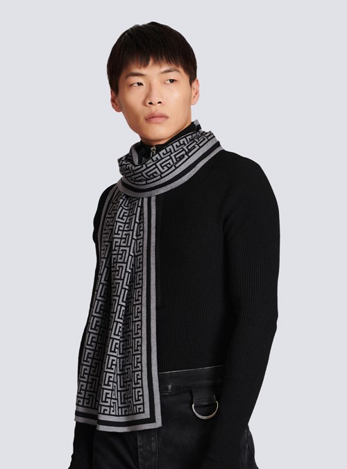 Balmain Wool Scarf With Balmain Monogram Grey | AUKVTOS-14