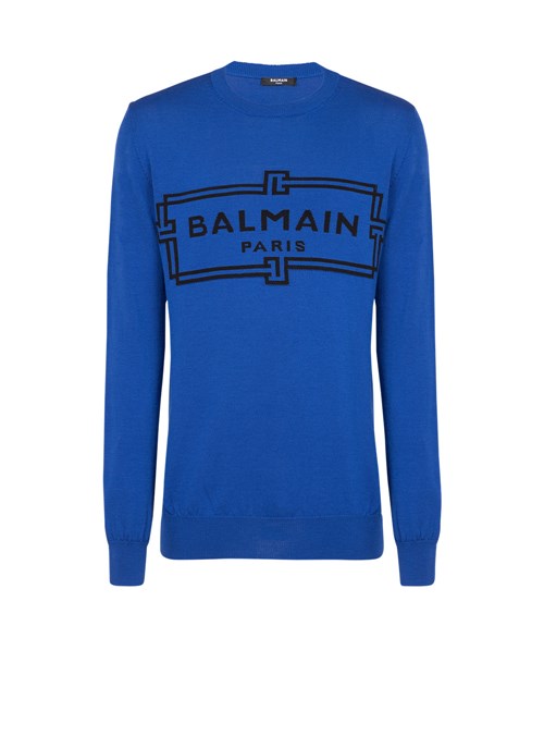 Balmain Wool Sweater With Balmain Paris Logo Blue | GOUXMPS-83