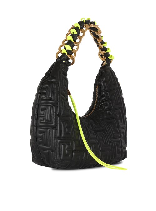 Balmain Yellow Quilted Leather Pillow Hobo Bag Black | KXPYUHE-96