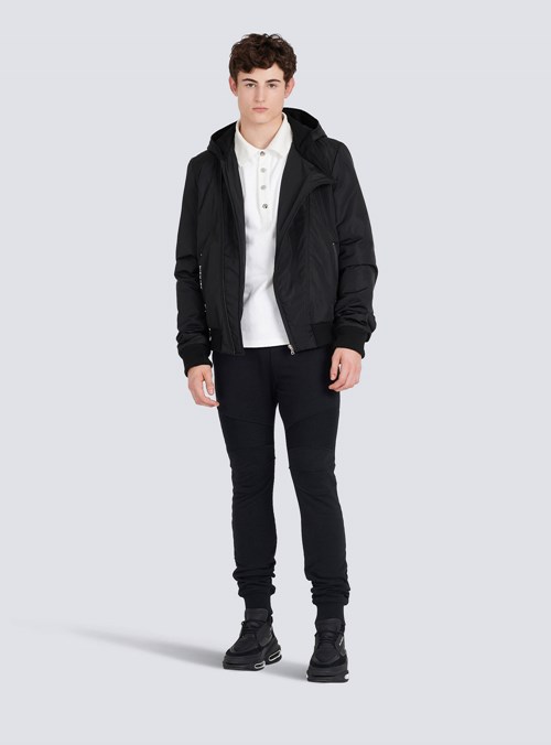 Balmain Zipped Bomber Jacket With Nylon Hood Black | PXLEFQA-07