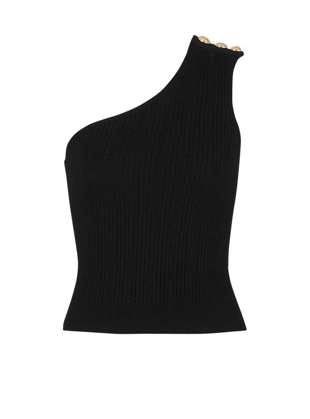 Balmain Asymmetrical Eco-designed Knit Crop Top Black | JFWQSIM-79