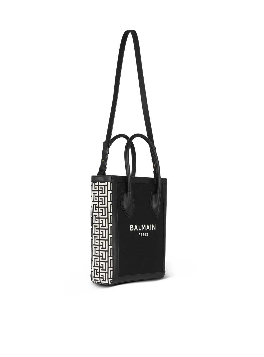 Balmain B-army 26 Canvas Bag With Leather Inserts Black | KYTWOZJ-93