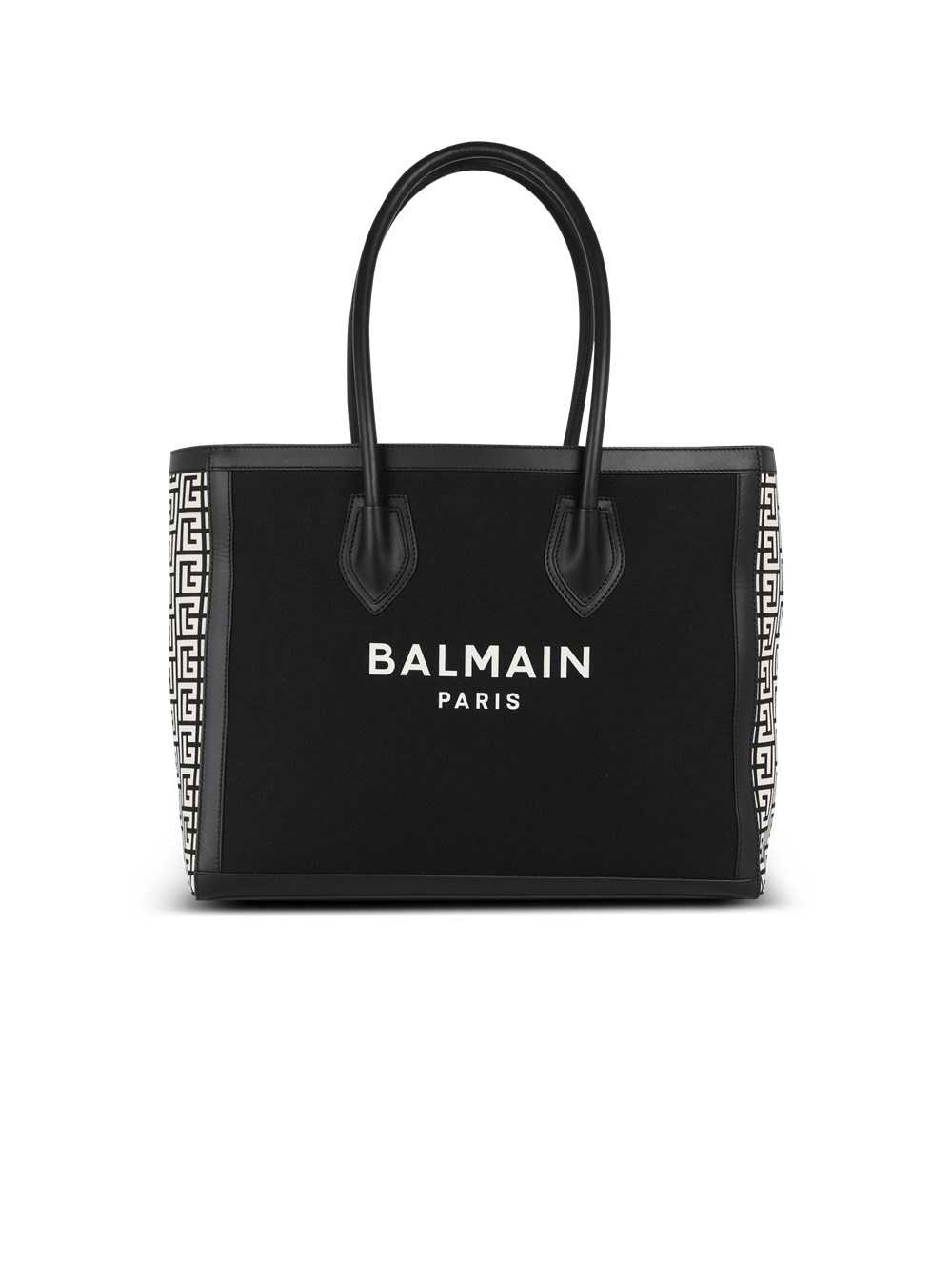 Balmain B-army 42 Canvas Tote Bag With Leather Inserts Black | ZBOFIAG-39