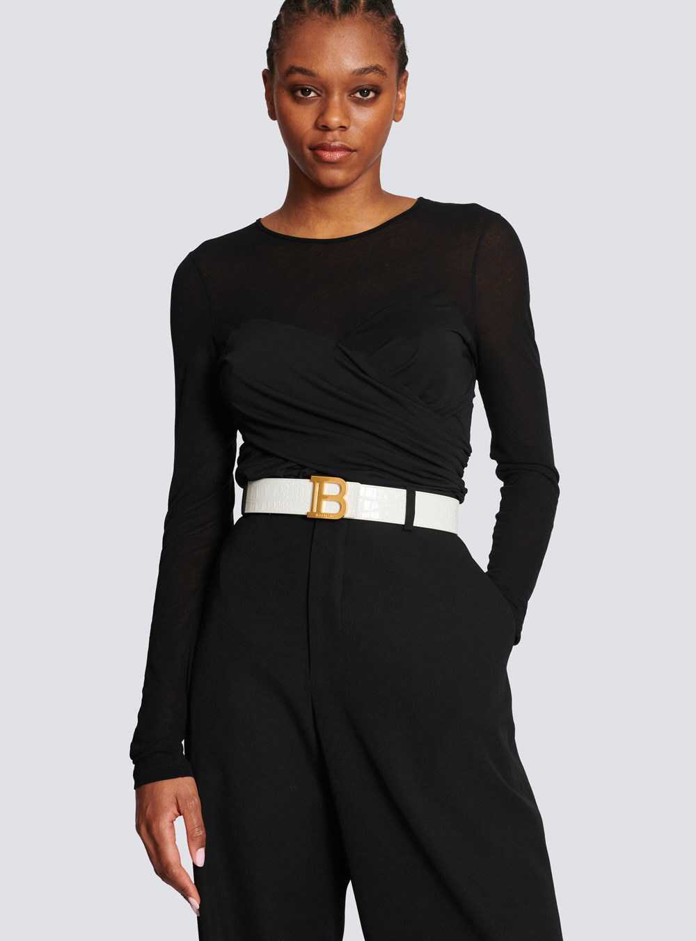 Balmain B-belt In Crocodile-embossed Leather White | UCLETQR-71