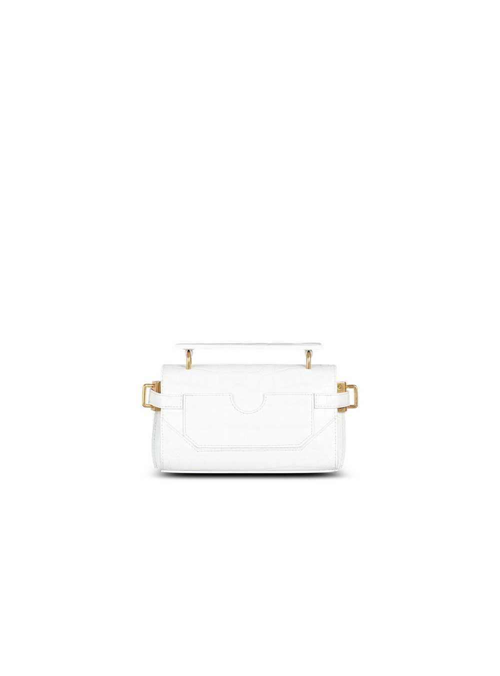 Balmain B-buzz 19 Bag In Crocodile-embossed Leather White | ZEVBWJF-93