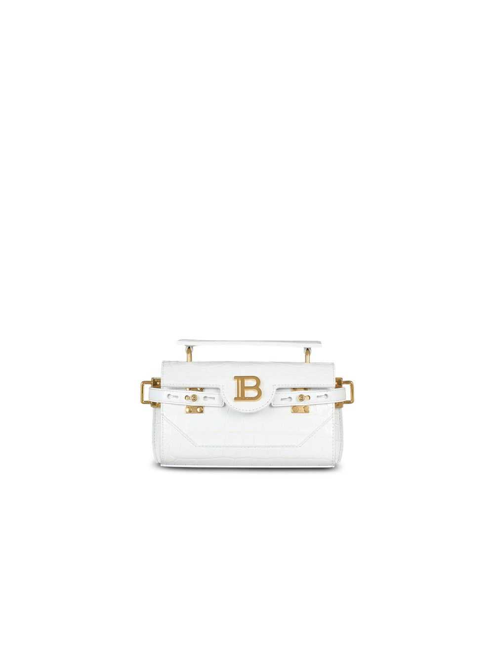 Balmain B-buzz 19 Bag In Crocodile-embossed Leather White | ZEVBWJF-93