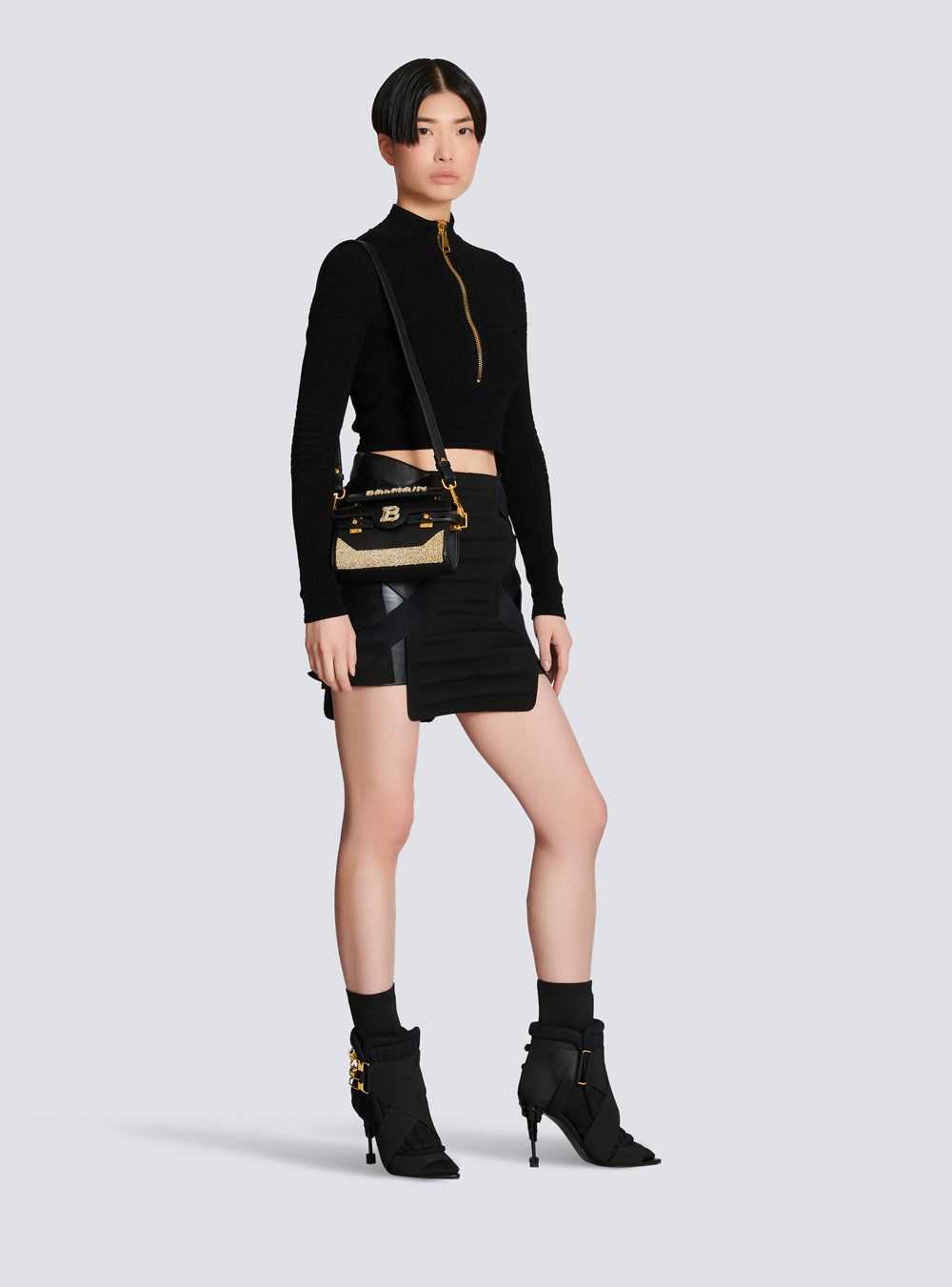 Balmain B-buzz 19 Bag In Embroidered Leather Black | NIEQLKW-04