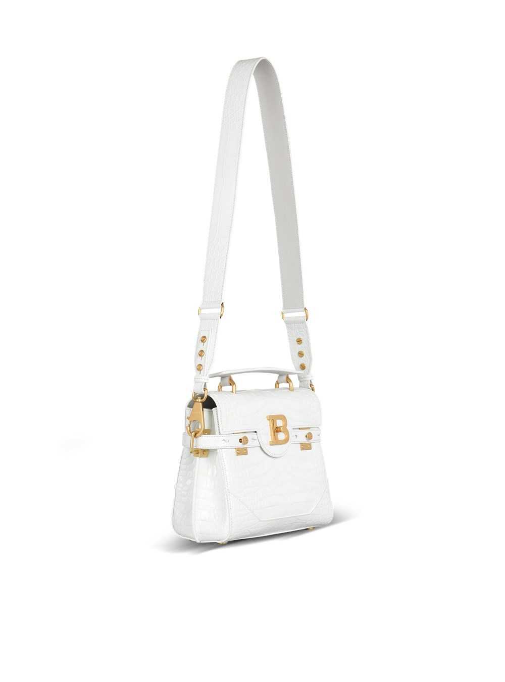 Balmain B-buzz 23 Bag In Crocodile-embossed Leather White | LNIWKYM-18