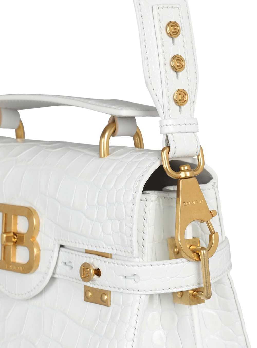 Balmain B-buzz 23 Bag In Crocodile-embossed Leather White | LNIWKYM-18