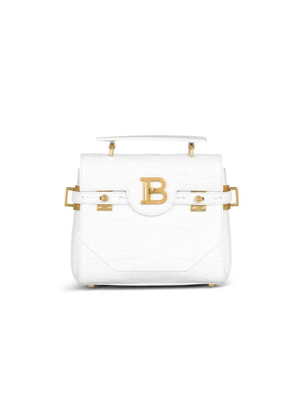 Balmain B-buzz 23 Bag In Crocodile-embossed Leather White | LNIWKYM-18