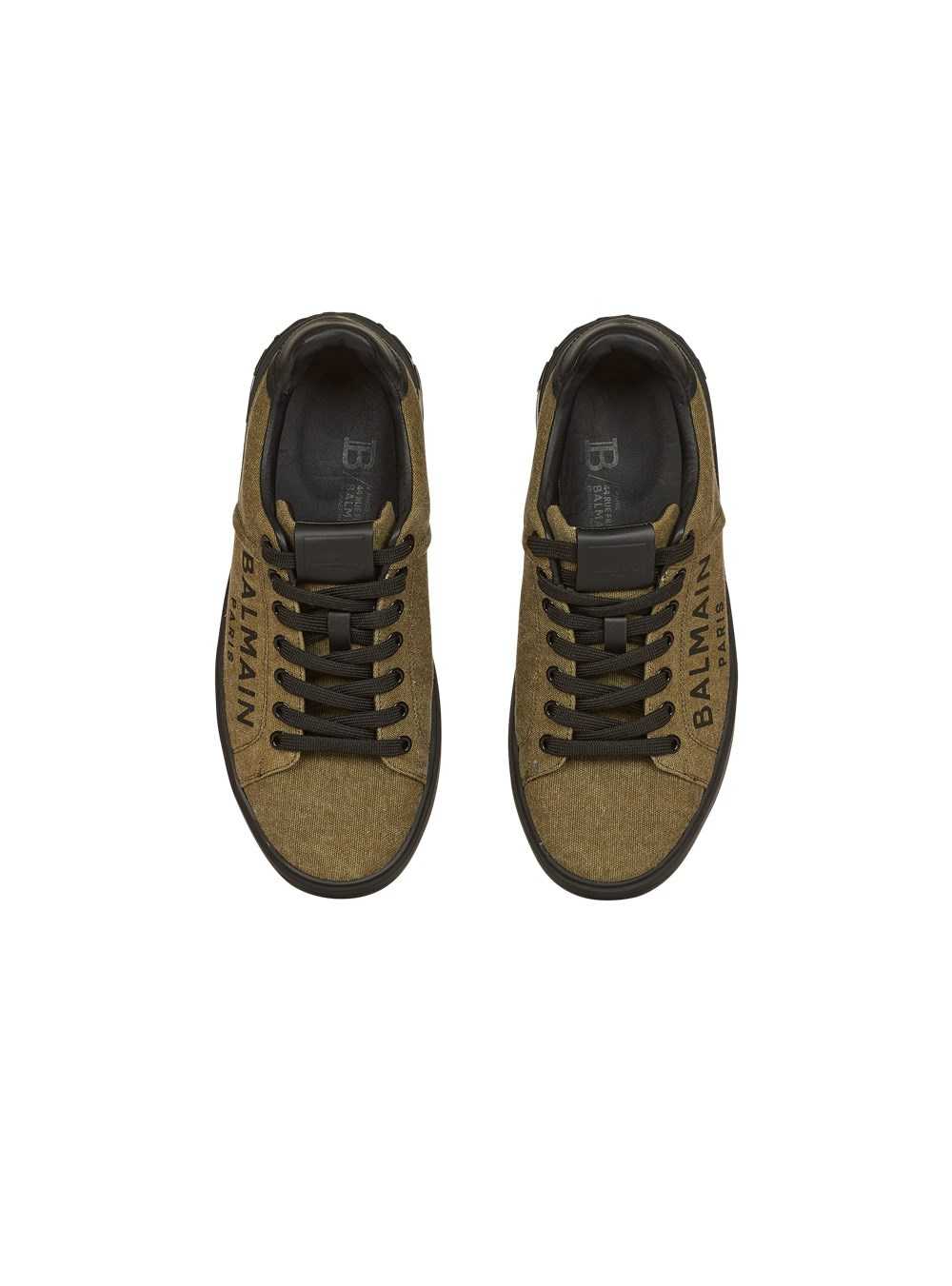 Balmain Balmain Logo Print Canvas B-court Sneakers Khaki | BLTKSDU-06