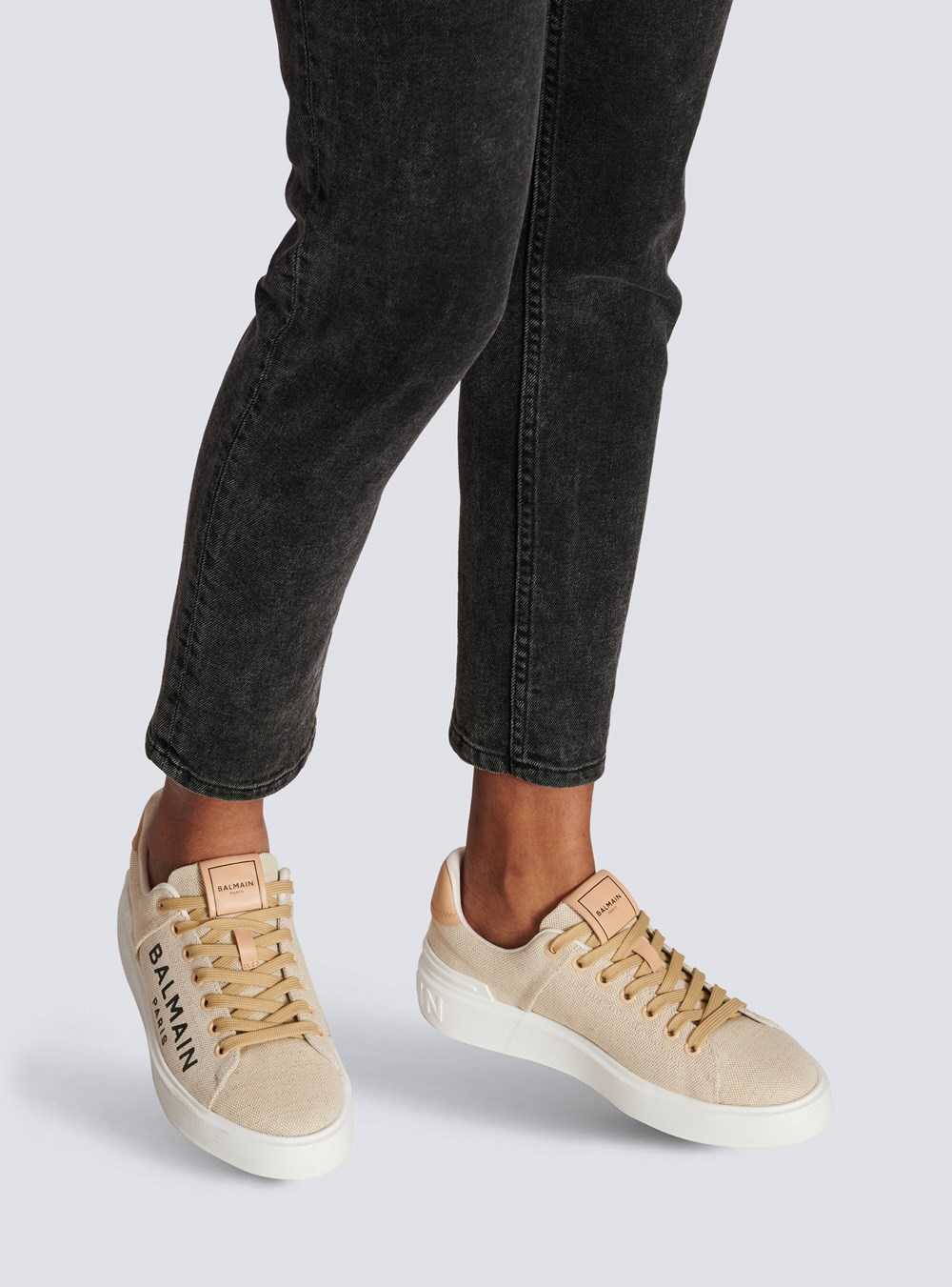 Balmain Balmain Logo Print Canvas B-court Sneakers Beige | ZHXGRWU-89