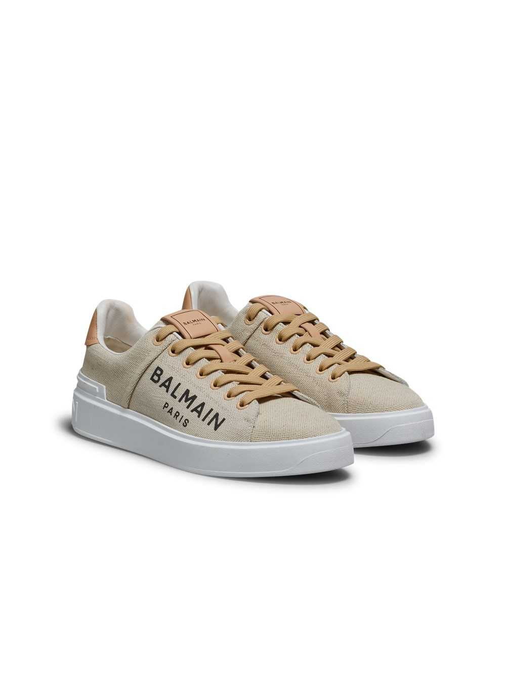 Balmain Balmain Logo Print Canvas B-court Sneakers Beige | ZHXGRWU-89