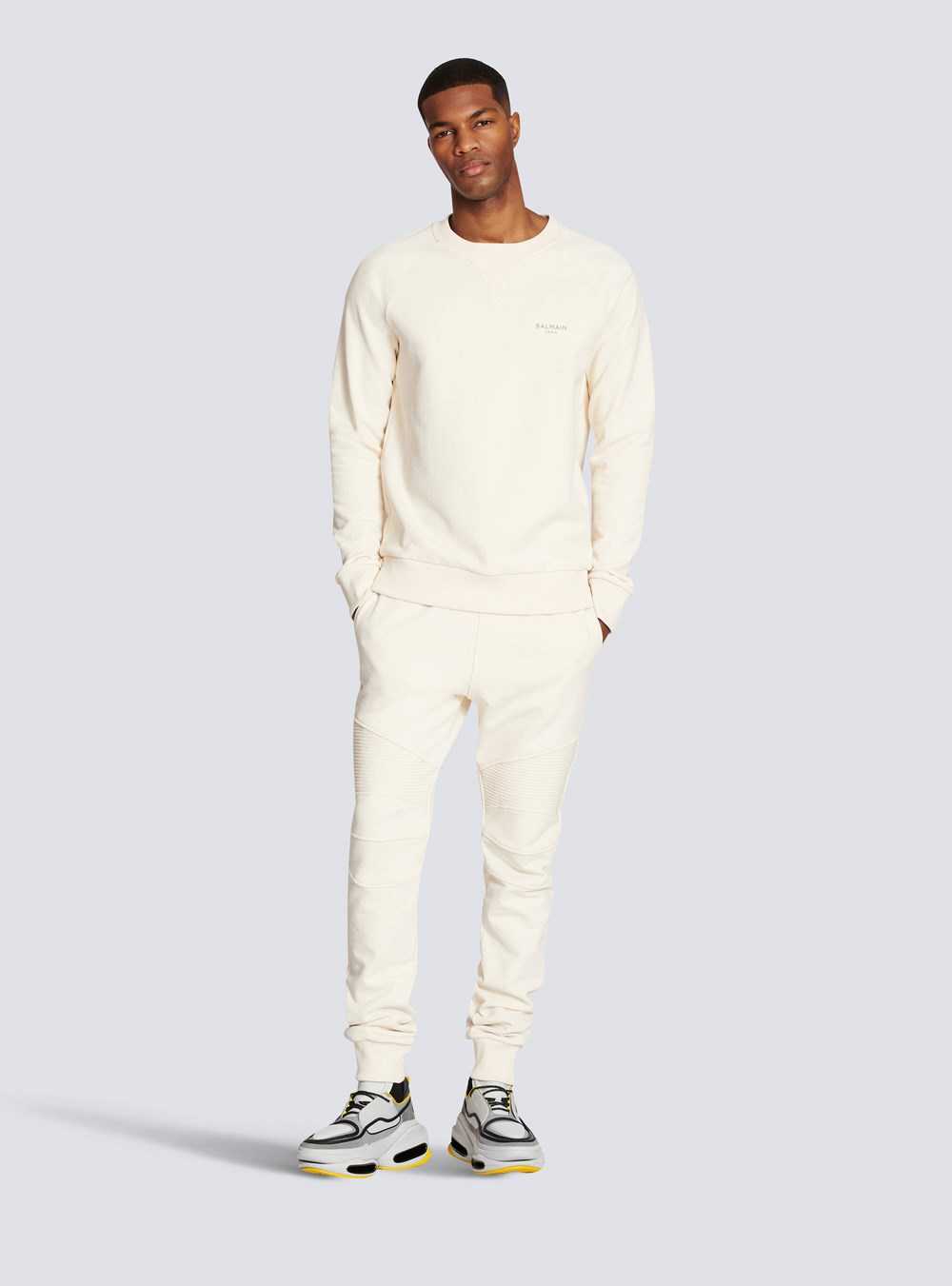 Balmain Balmain Logo Printed Cotton Jogging Bottoms Beige | GPXFDUQ-84