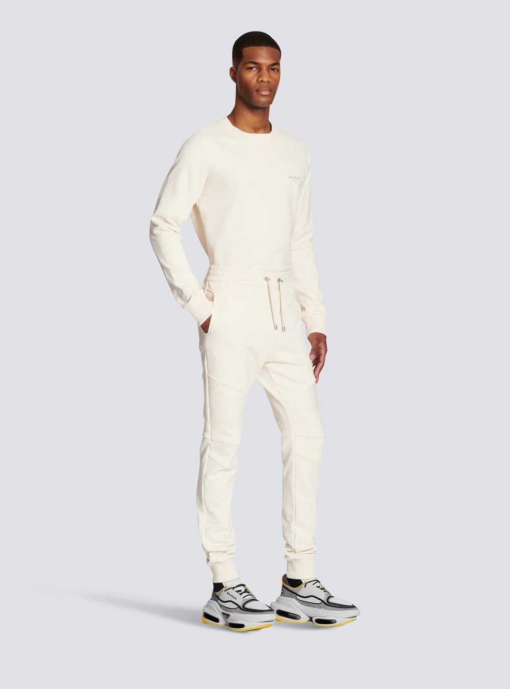 Balmain Balmain Logo Printed Cotton Jogging Bottoms Beige | GPXFDUQ-84