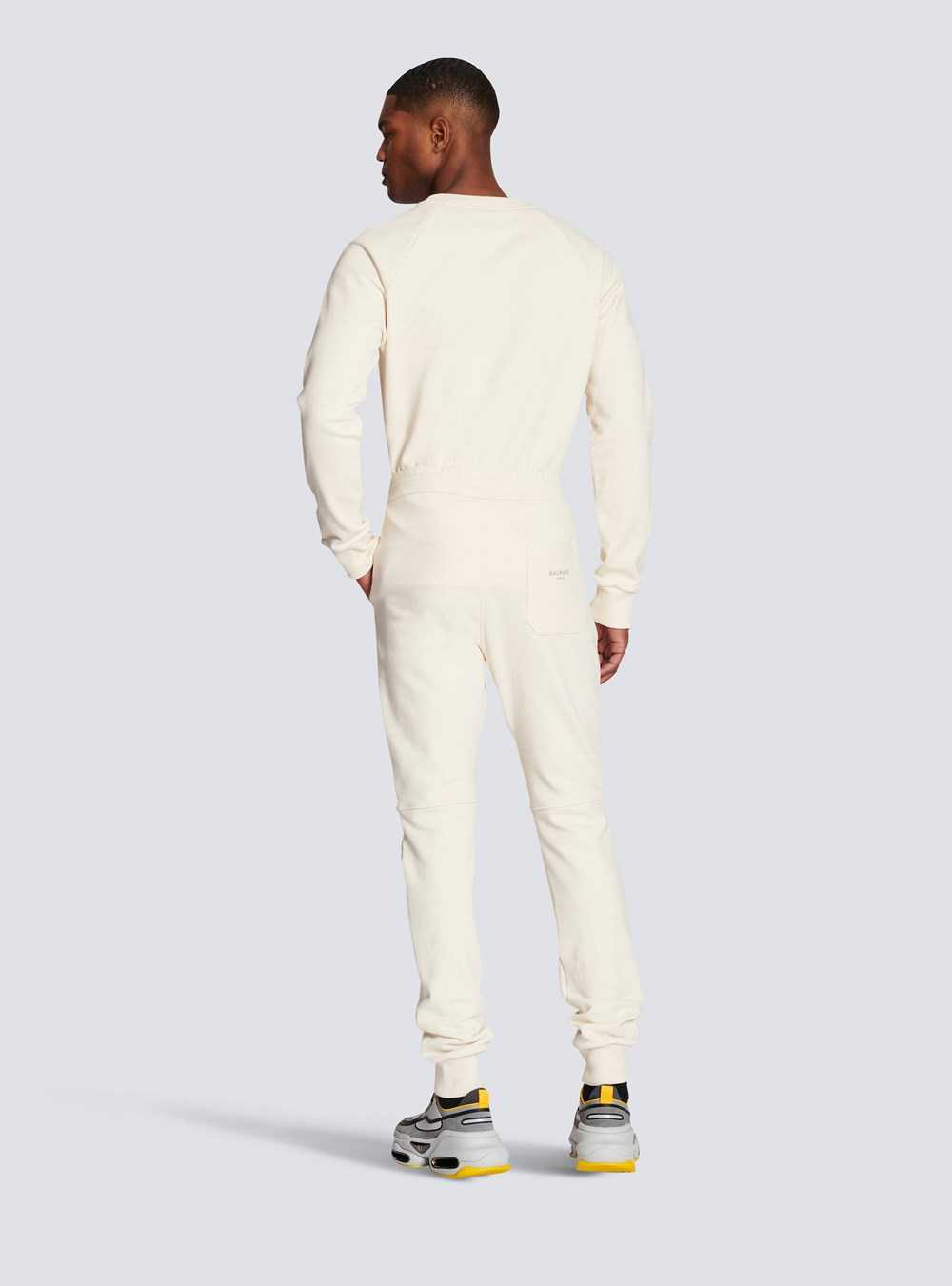 Balmain Balmain Logo Printed Cotton Jogging Bottoms Beige | GPXFDUQ-84