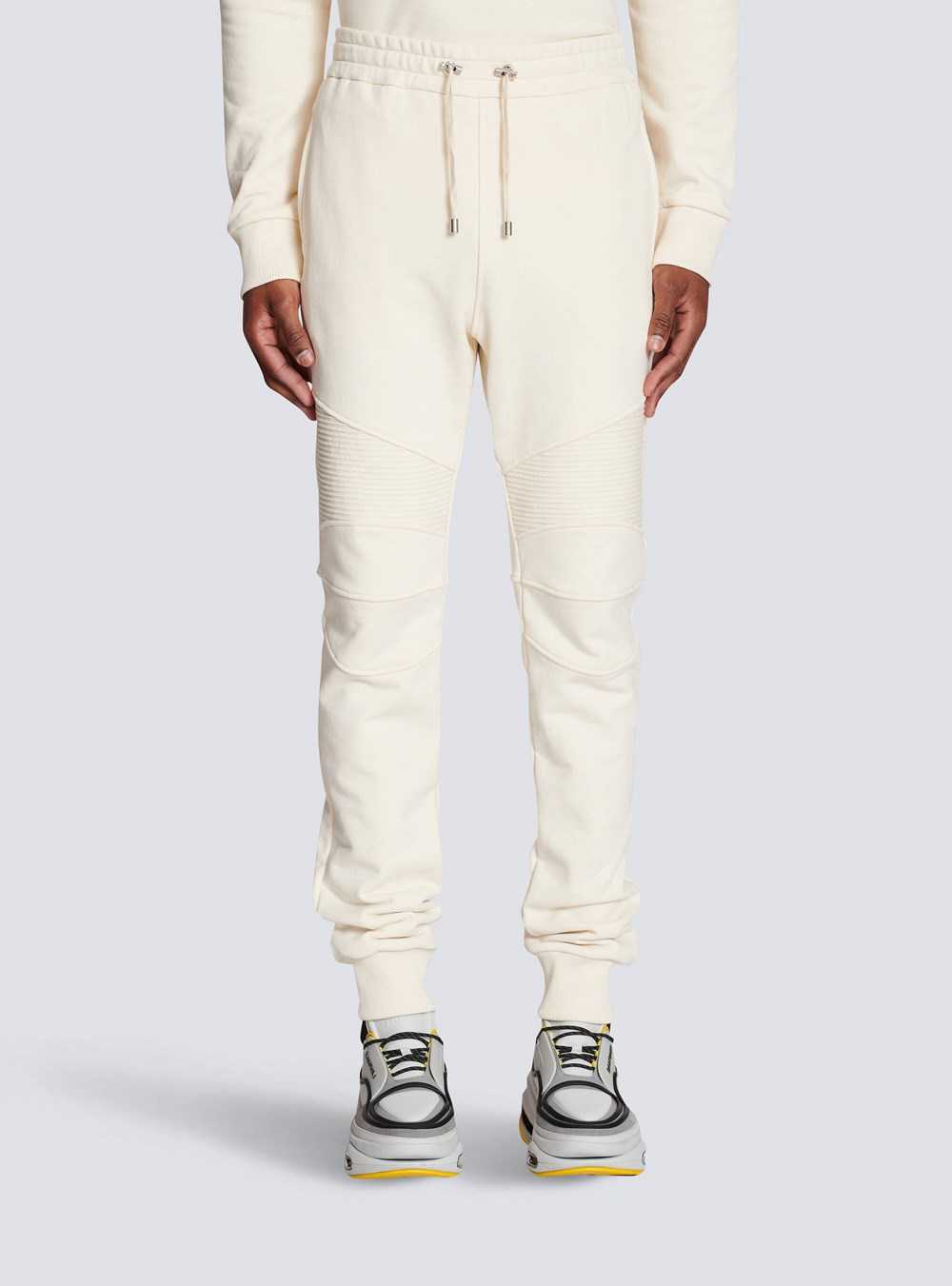 Balmain Balmain Logo Printed Cotton Jogging Bottoms Beige | GPXFDUQ-84