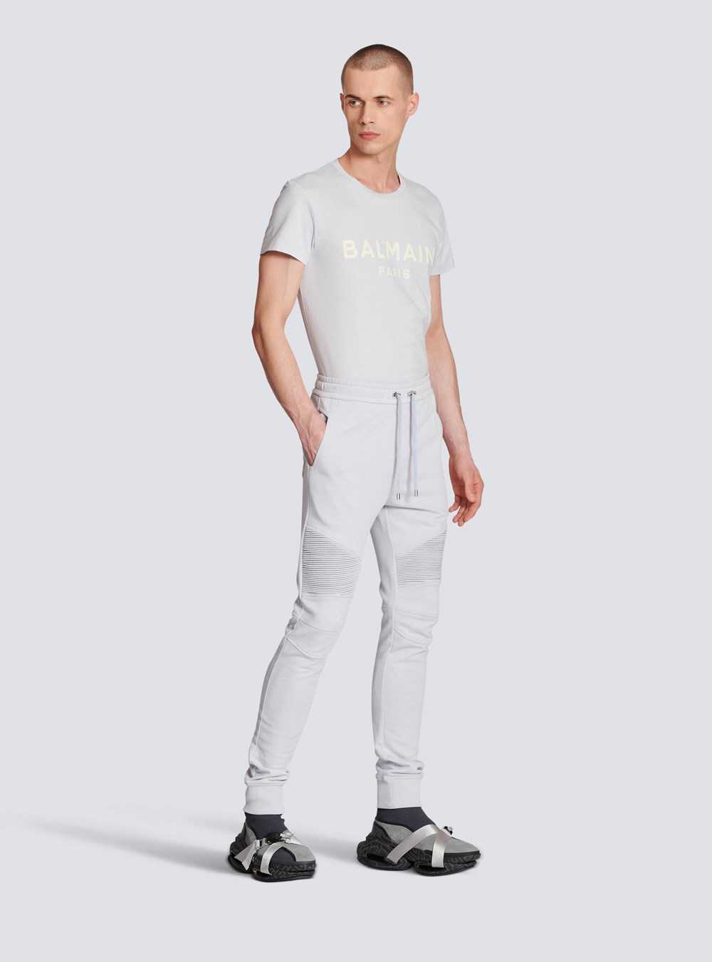 Balmain Balmain Logo Printed Cotton Jogging Bottoms Blue | PMYELFW-10