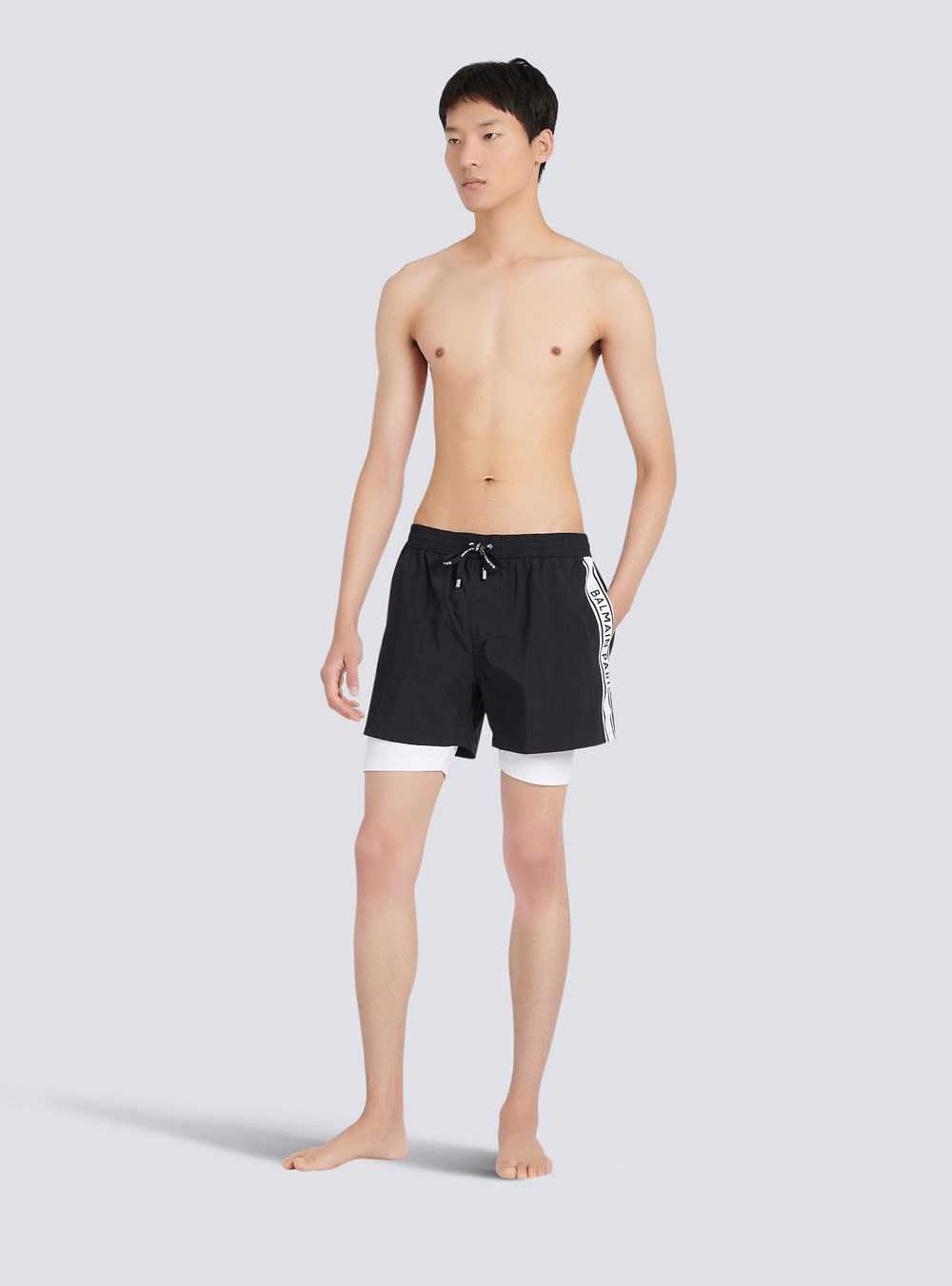 Balmain Balmain Logo Swim Shorts Black | WDFKJMO-02