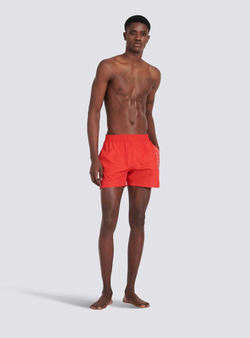 Balmain Balmain Logo Swim Shorts Red | BRLWSUF-26