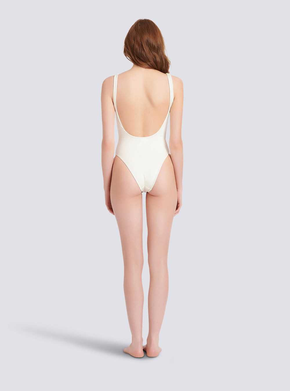 Balmain Balmain Logo Swimsuit White | IDATGMQ-82