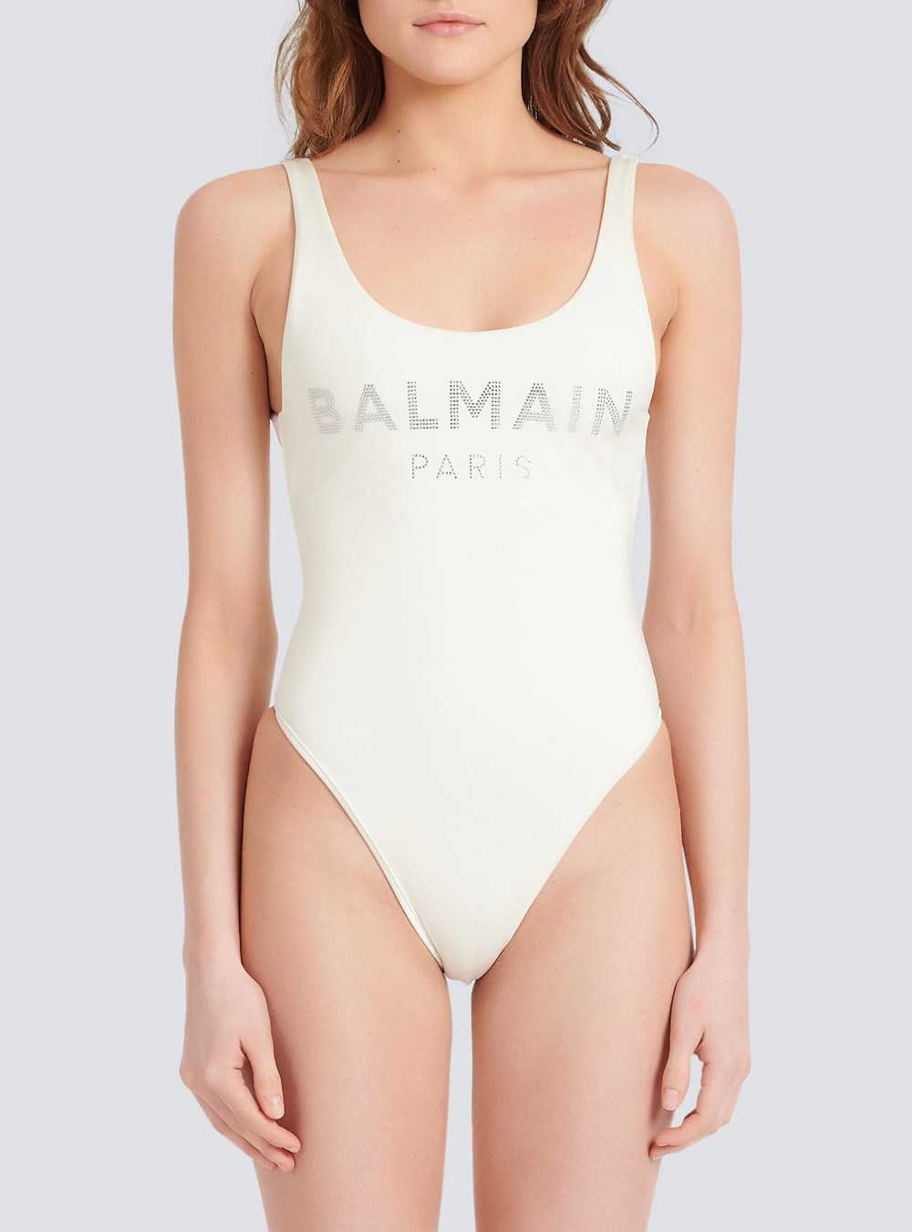 Balmain Balmain Logo Swimsuit White | IDATGMQ-82