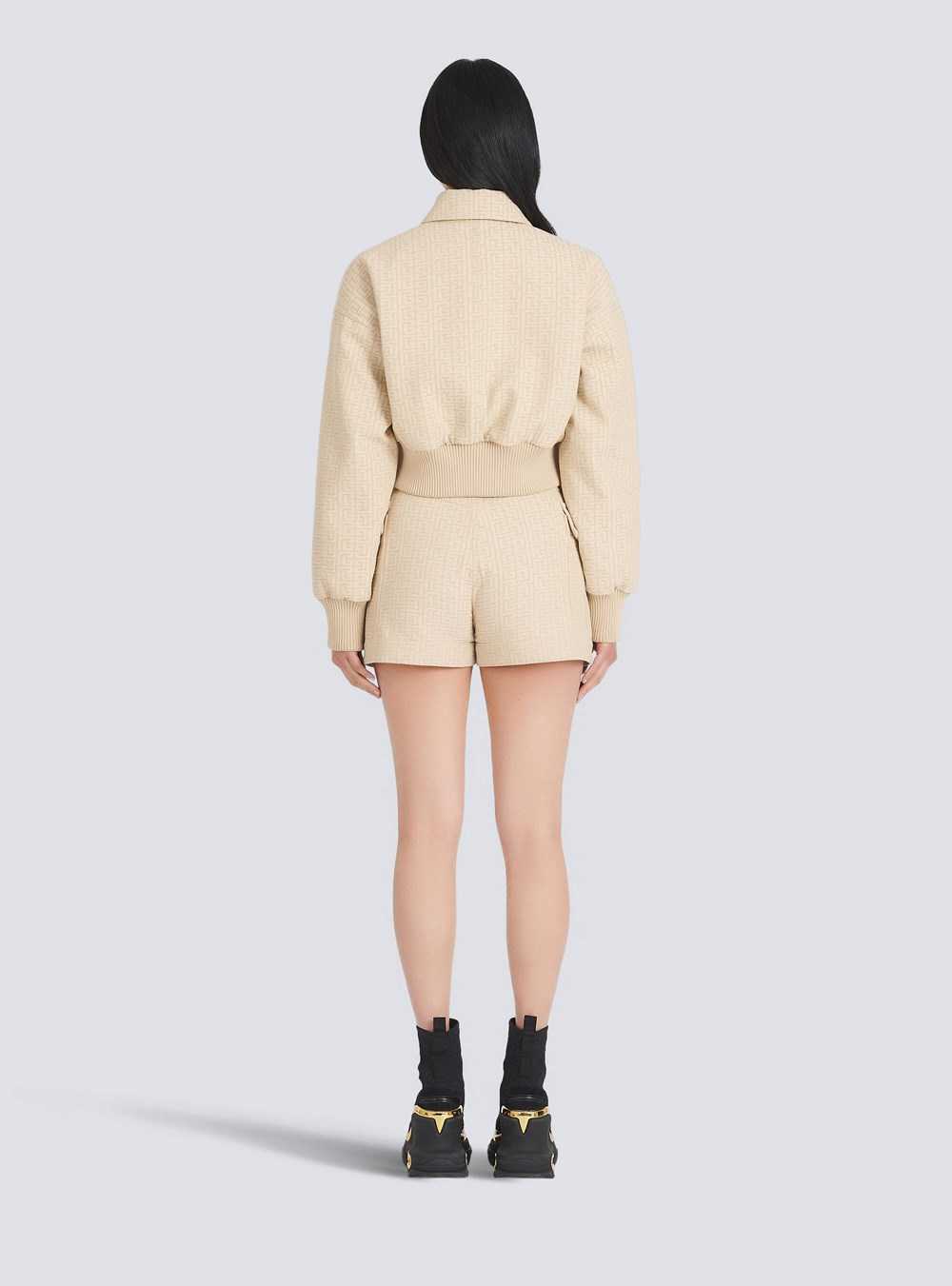 Balmain Balmain Monogram Jacquard Bomber Jacket Beige | RTWCIMN-06