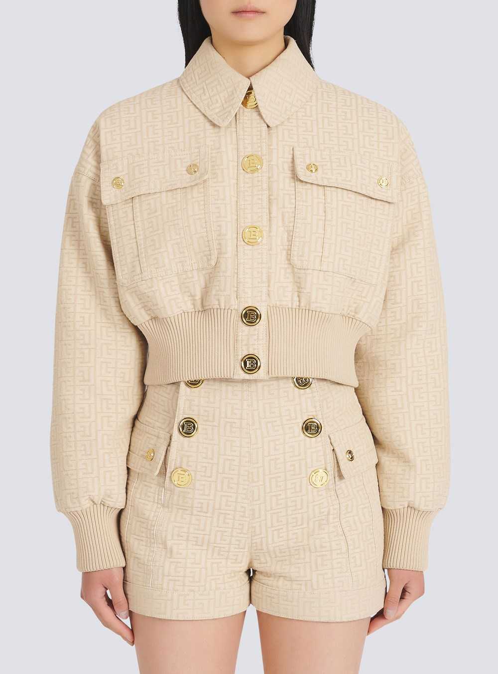 Balmain Balmain Monogram Jacquard Bomber Jacket Beige | RTWCIMN-06