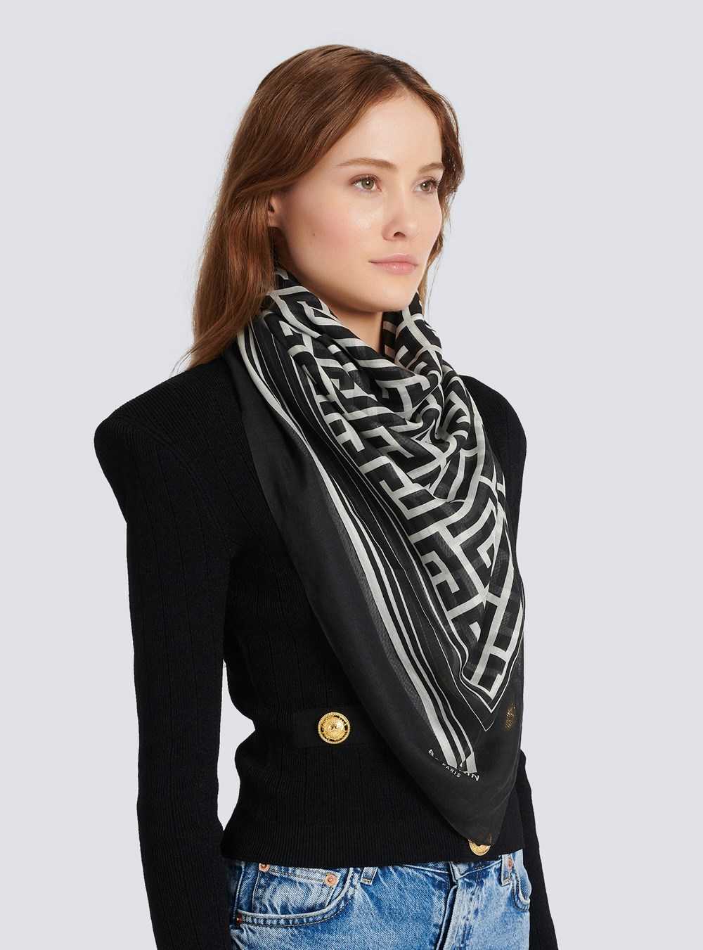 Balmain Balmain Monogram Scarf Black | CHONMGI-04