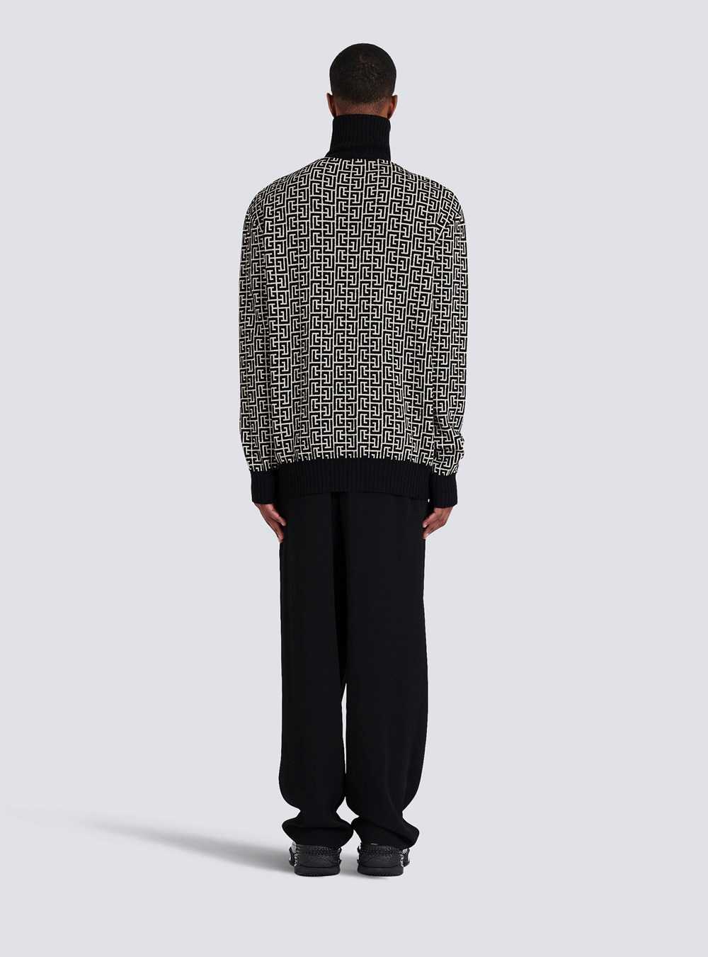 Balmain Balmain Monogram Wool Turtleneck Sweater Black | WTSZLDF-69