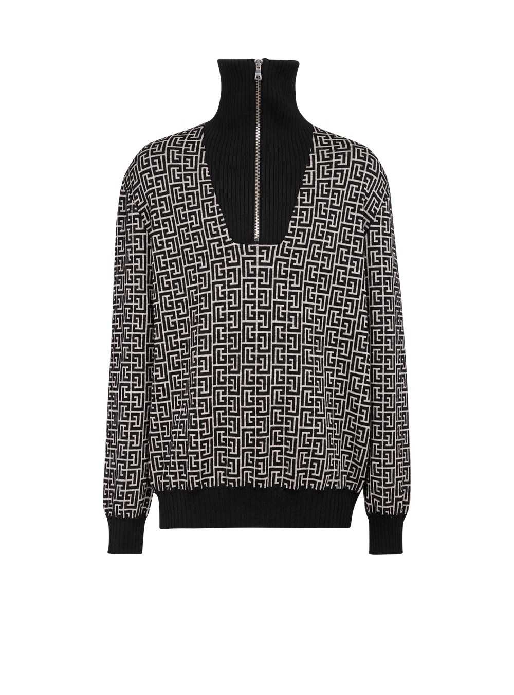 Balmain Balmain Monogram Wool Turtleneck Sweater Black | WTSZLDF-69