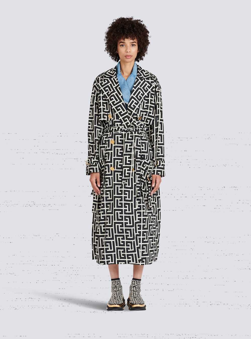 Balmain Balmain Print Monogram Trench Coat Black | GINSZBJ-32