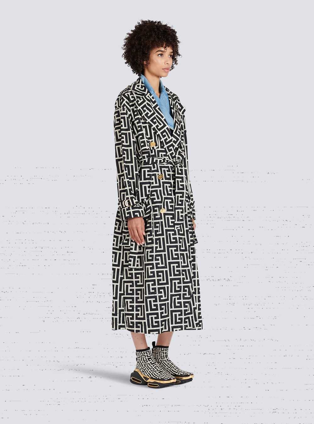 Balmain Balmain Print Monogram Trench Coat Black | GINSZBJ-32