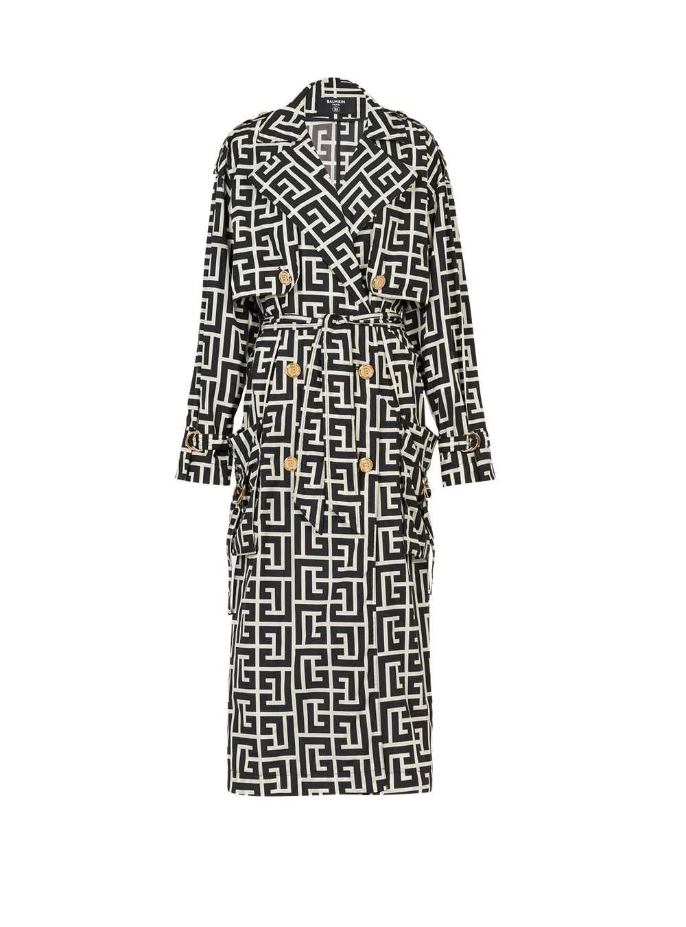 Balmain Balmain Print Monogram Trench Coat Black | GINSZBJ-32