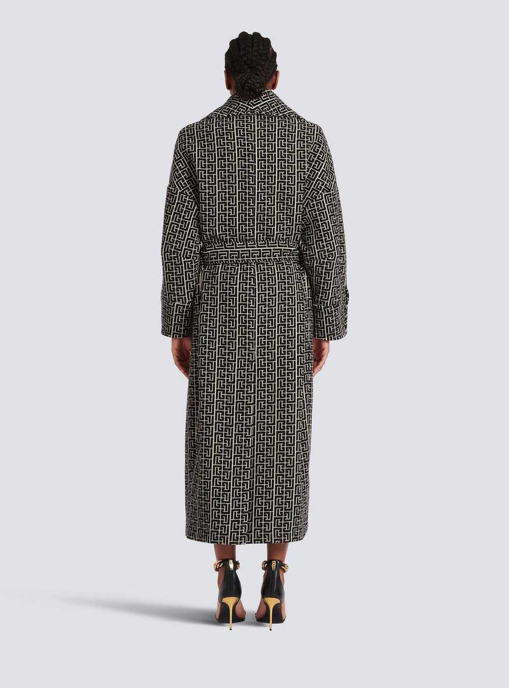 Balmain Balmain Print Monogram Wool Coat Black | GVQLNAY-40