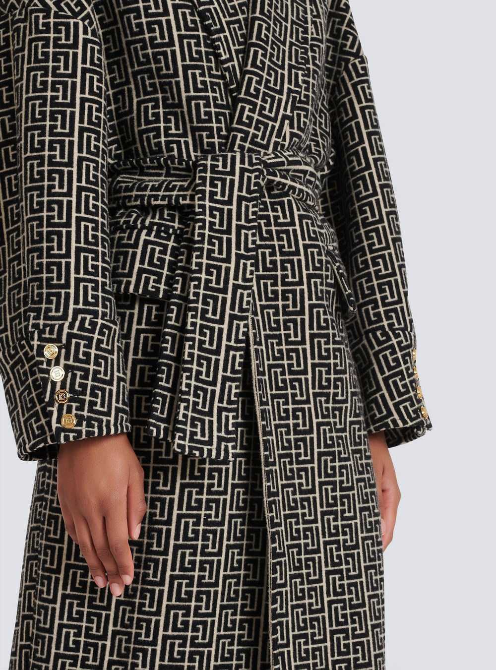 Balmain Balmain Print Monogram Wool Coat Black | GVQLNAY-40