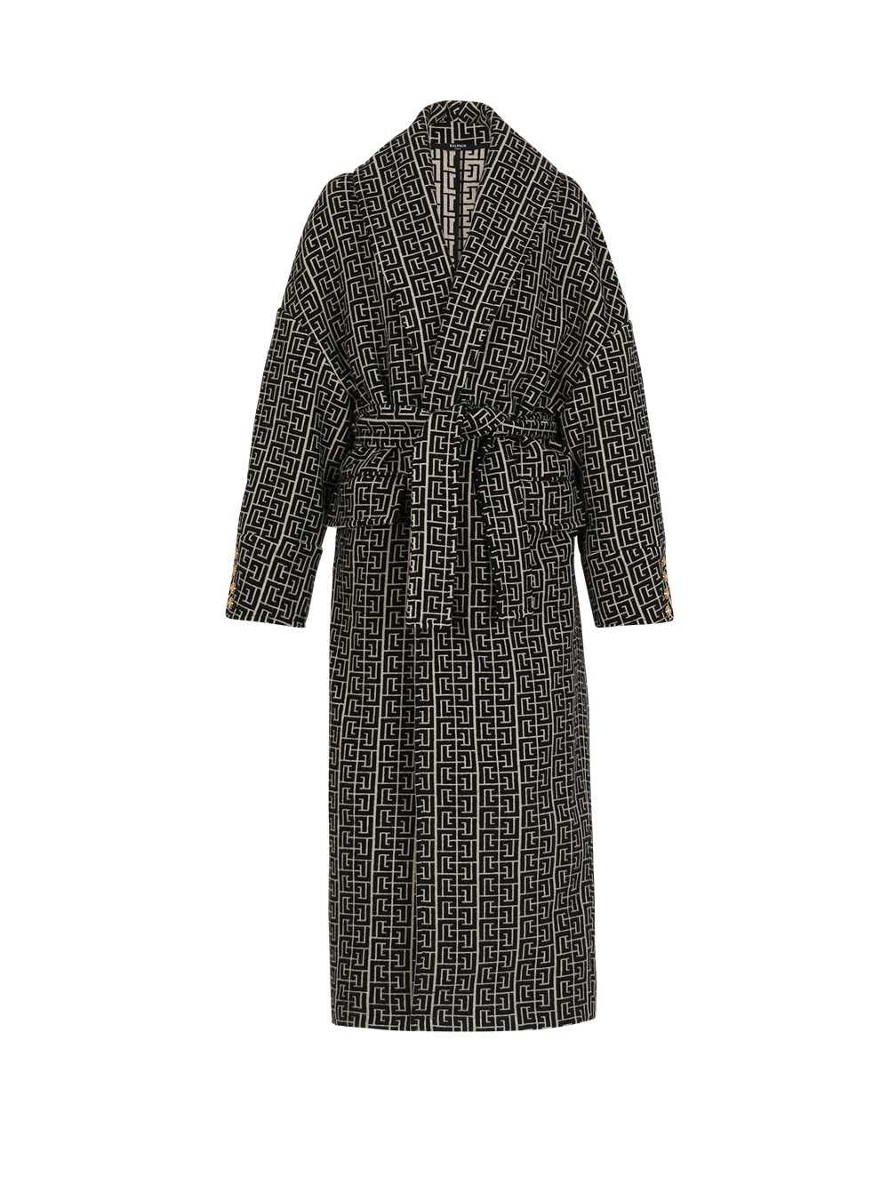 Balmain Balmain Print Monogram Wool Coat Black | GVQLNAY-40