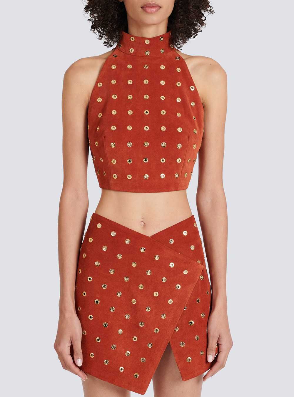 Balmain Balmain X Netflix- Suede Crop Top Brown | ROQHGKX-56