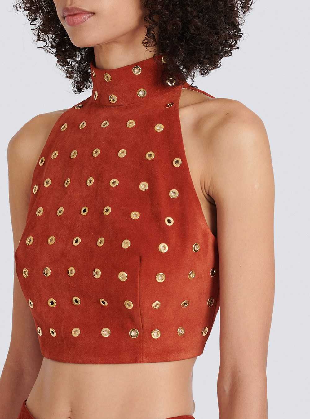 Balmain Balmain X Netflix- Suede Crop Top Brown | ROQHGKX-56