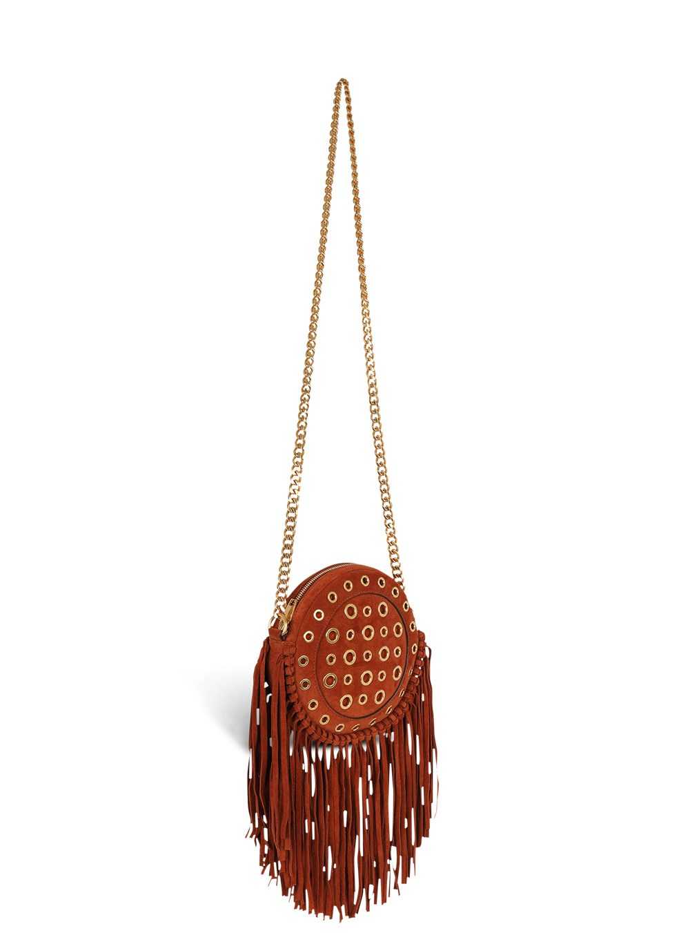 Balmain Balmain X Netflix -fringed Suede Round Disco Bag Brown | MQZKXJN-98