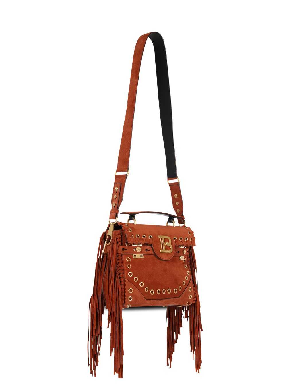 Balmain Balmain X Netflix -fringed Suede B-buzz 23 Bag Brown | TKDZOHC-28