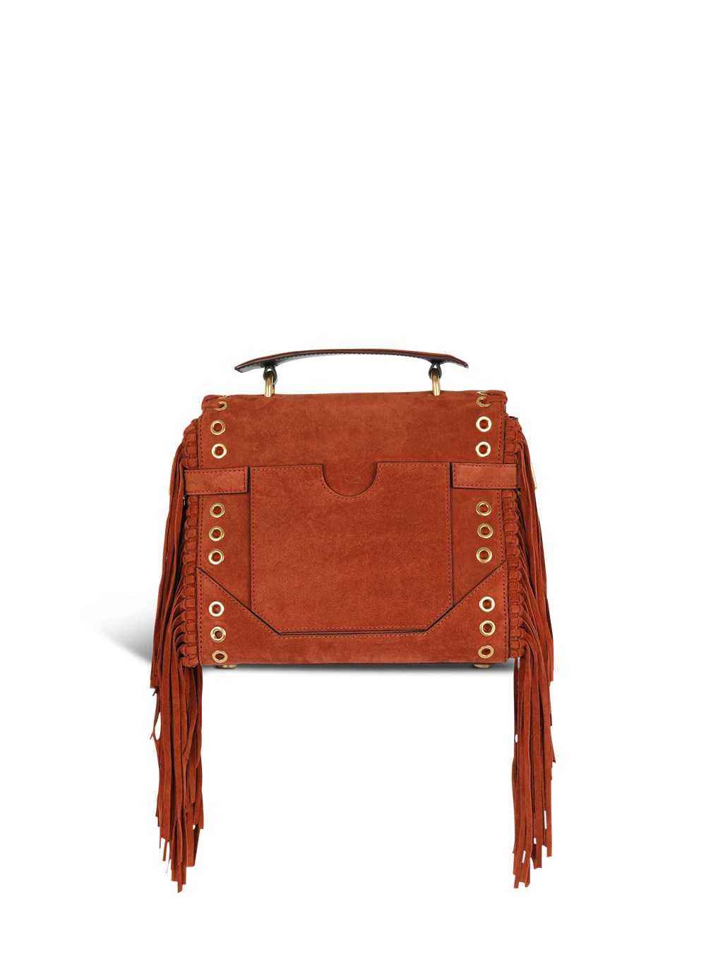 Balmain Balmain X Netflix -fringed Suede B-buzz 23 Bag Brown | TKDZOHC-28