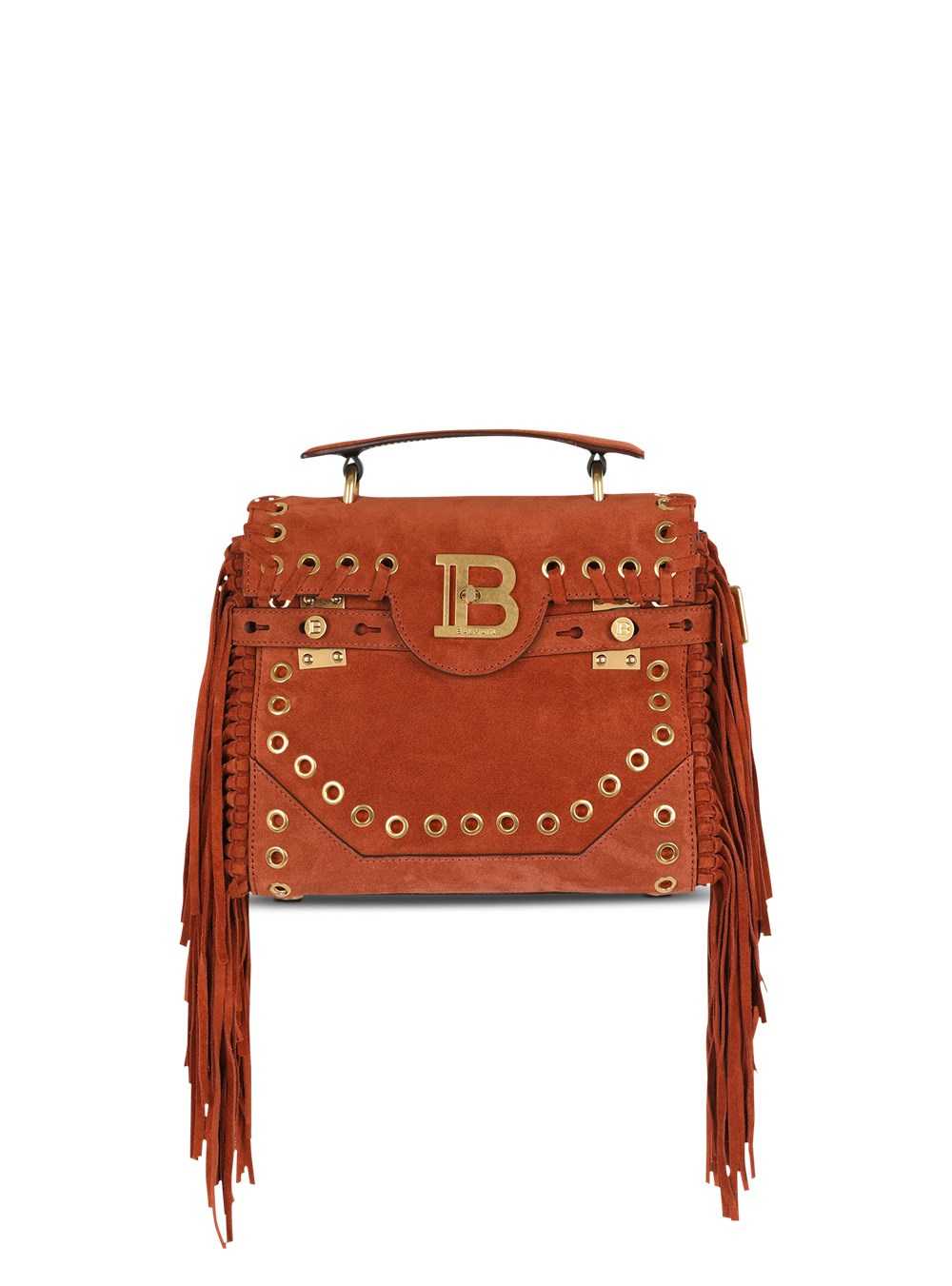 Balmain Balmain X Netflix -fringed Suede B-buzz 23 Bag Brown | TKDZOHC-28